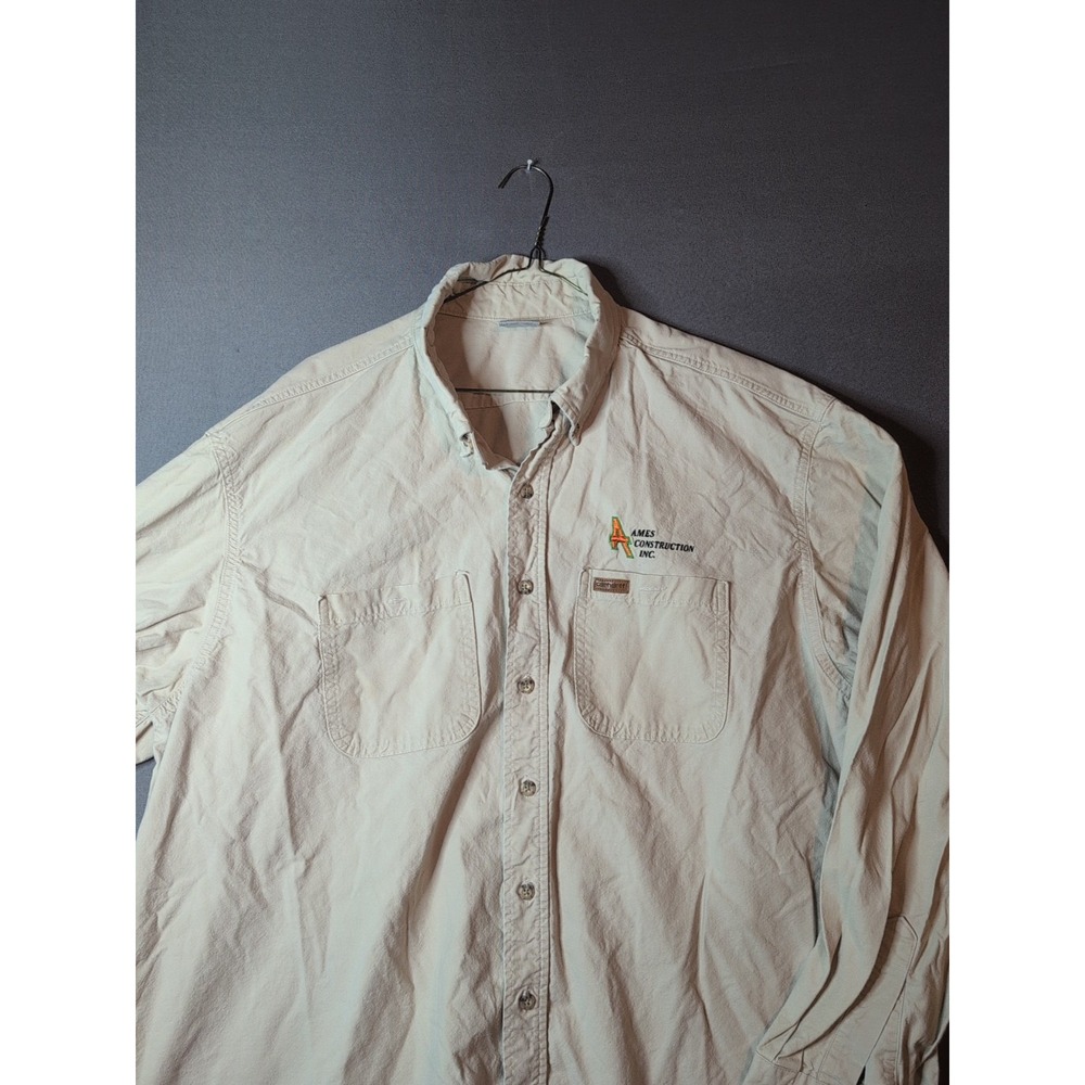 Carhartt XL Button-Up Shirt Tan Custom Embroidered Workwear Y2K Mens